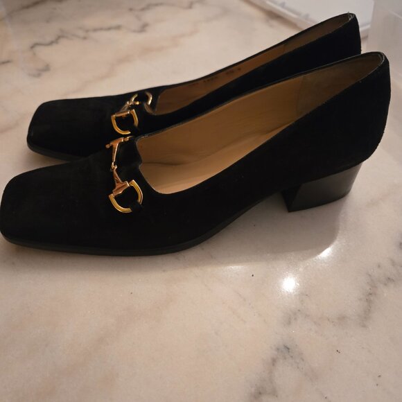 Gucci Black Suede Horsebit Block Heel Pumps - Picture 9 of 12